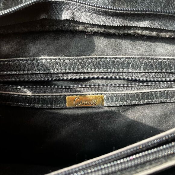 Vintage Cornell Vegan Leather Handbag Black Structured Satchel Gold Hardware - Picture 6 of 9